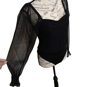 Blashe puff sheer sleeve  bodysuit black medium boho y2k sexy